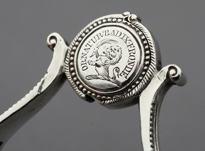 Rare Georgian Silver Spring Hinged Sugar Tongs - Innes Family Crest